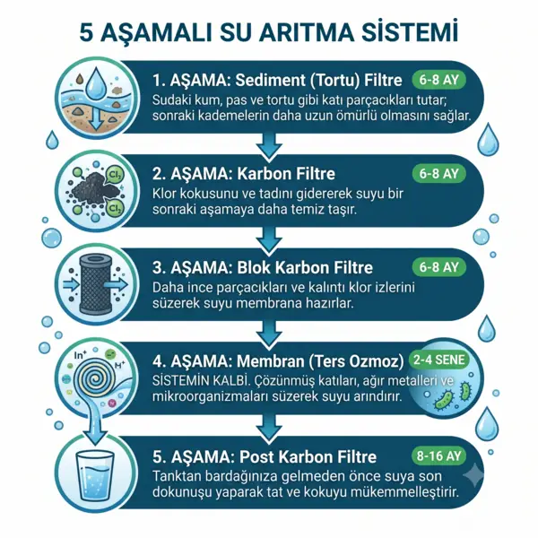 Su arıtma cihazı filtre değişim şeması